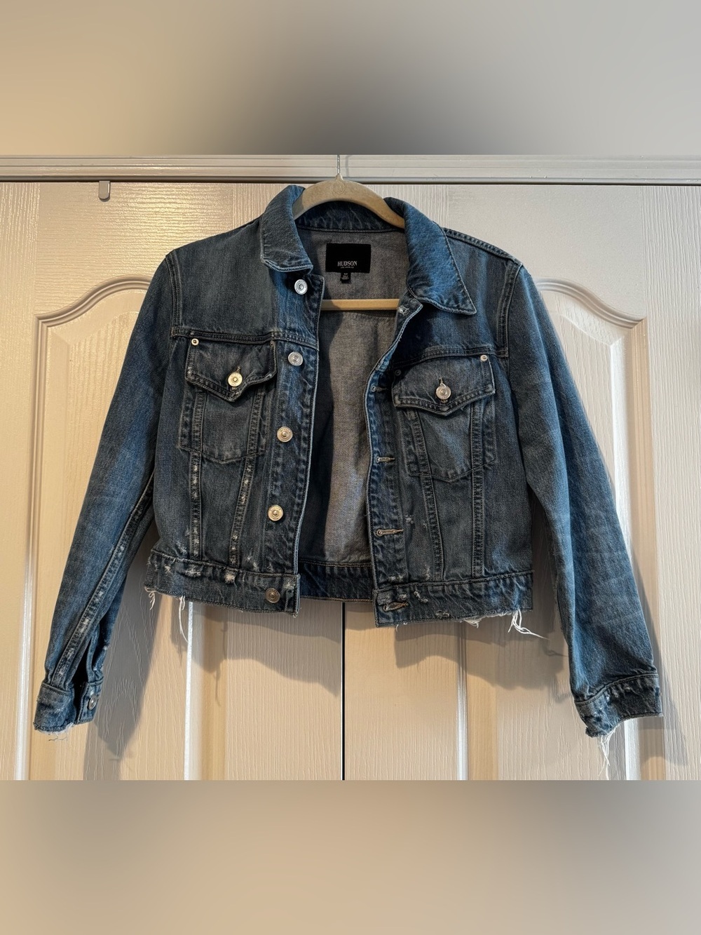 Hudson Medium Wash Distressed Denim Jacket - Size S - Picture 2 of 5